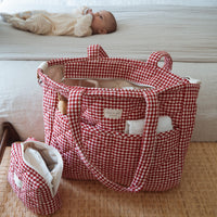 sac a couches vichy rouge avec pochette