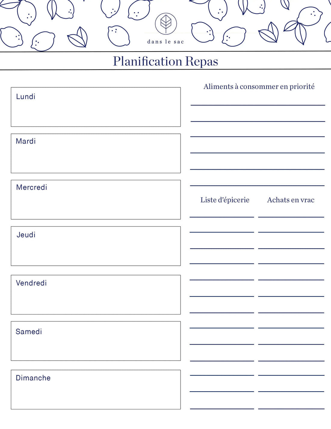 Planificateur de repas - téléchargement gratuit Digital download