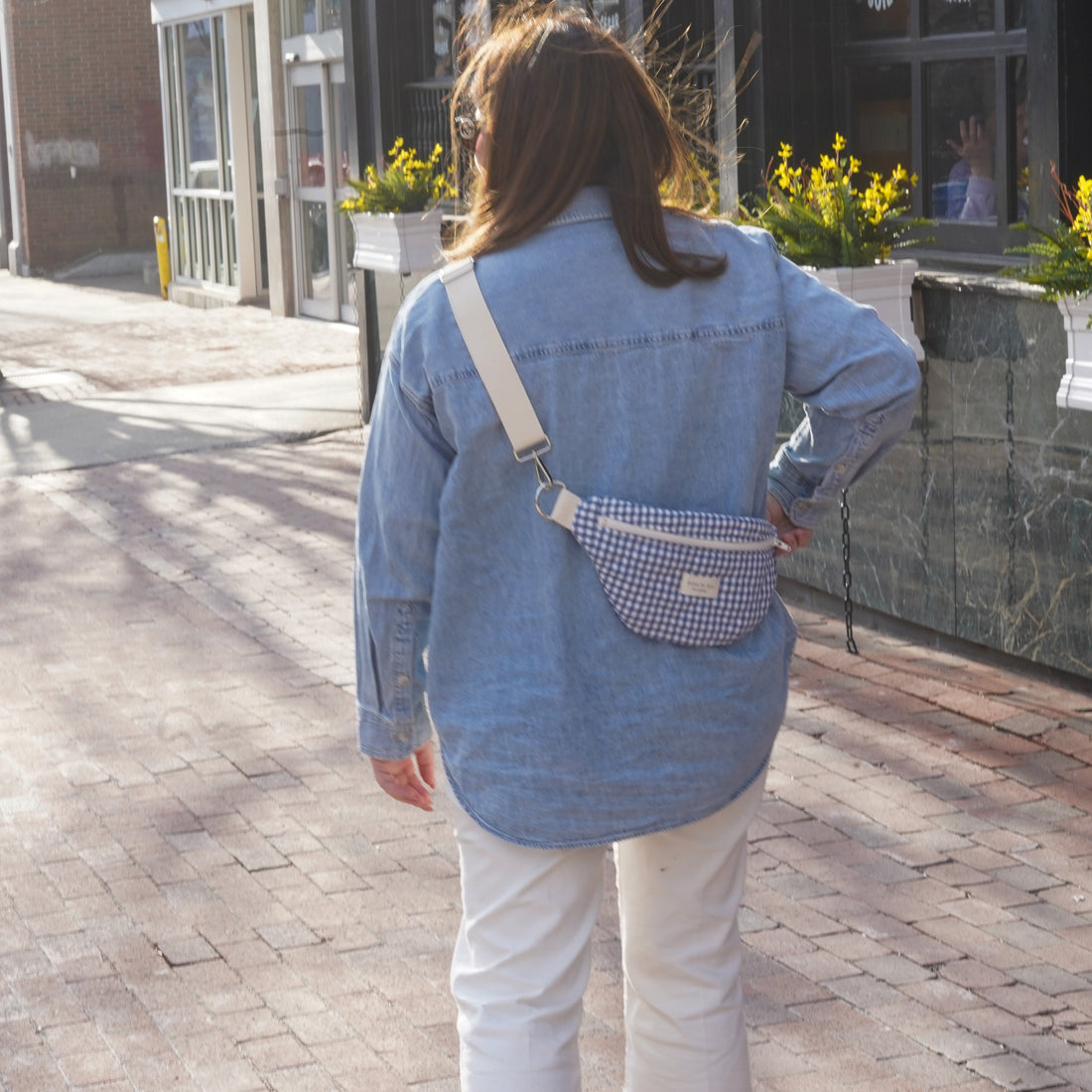 sac banane matelassé vichy marine