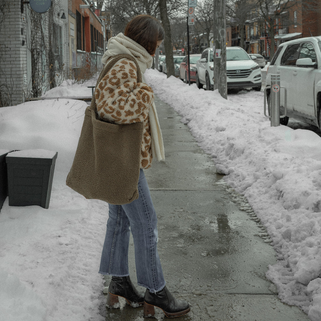 fourre-tout en teddy sherpa olive