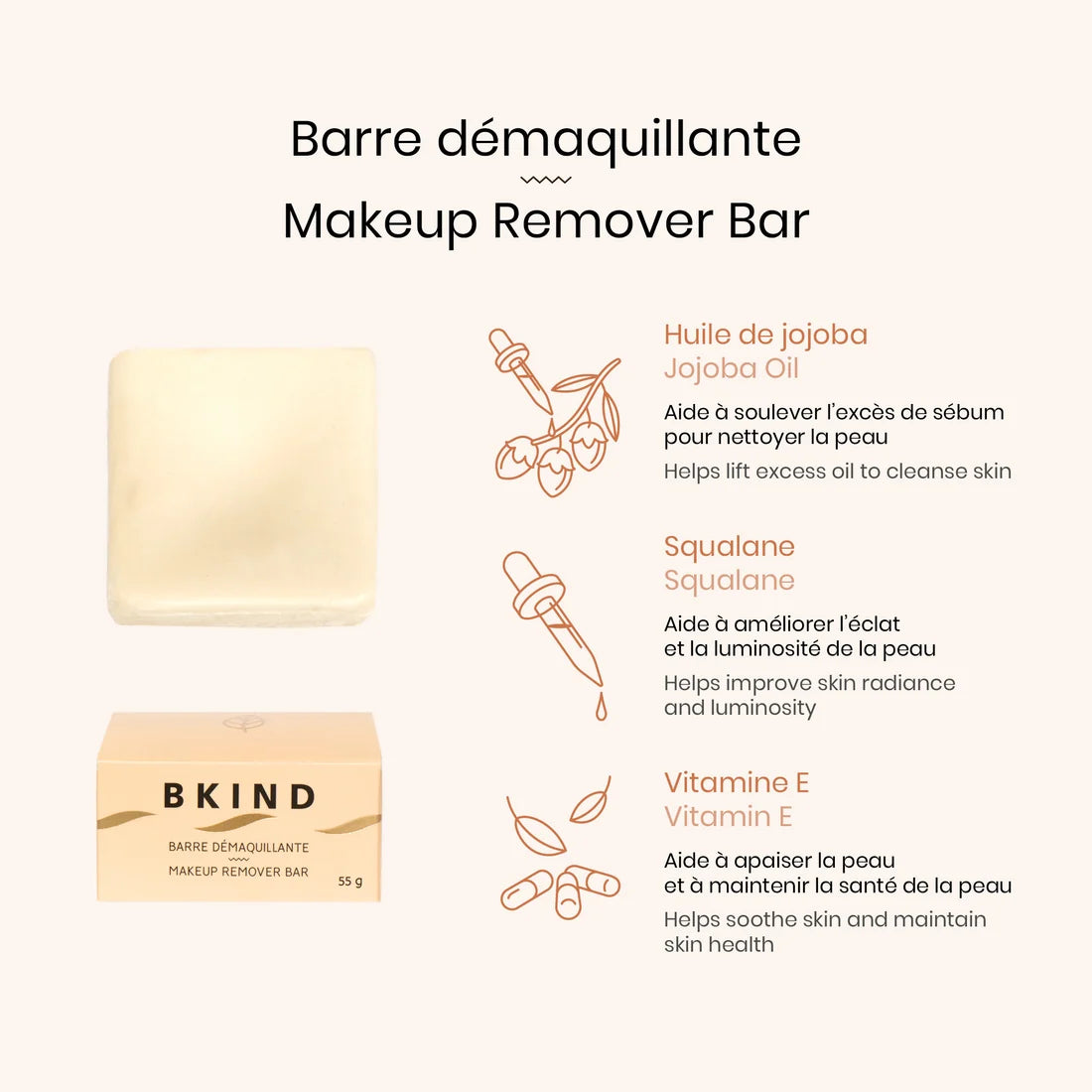 Barre démaquillante avec squalane et vitamine E - dans le sac