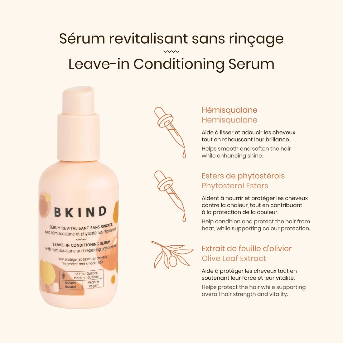 Sérum capillaire sans rinçage à l'hémisqualane