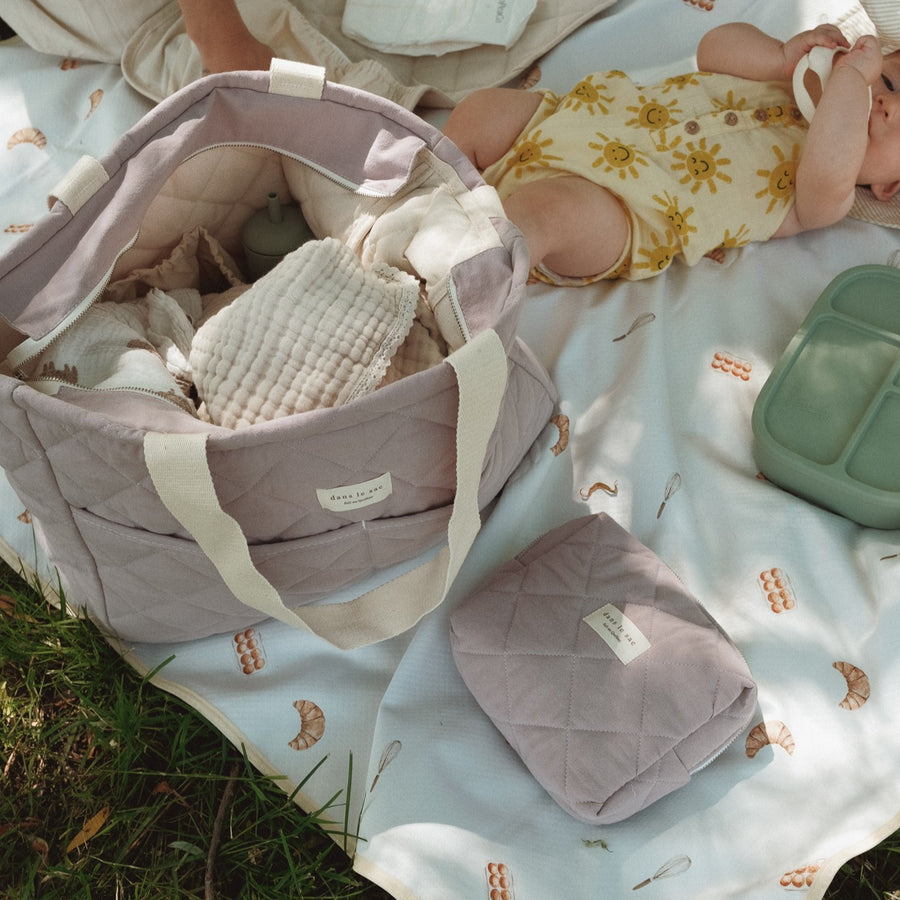 Ensemble MAMA Pomme / Lilas - Sac à couches et pochette